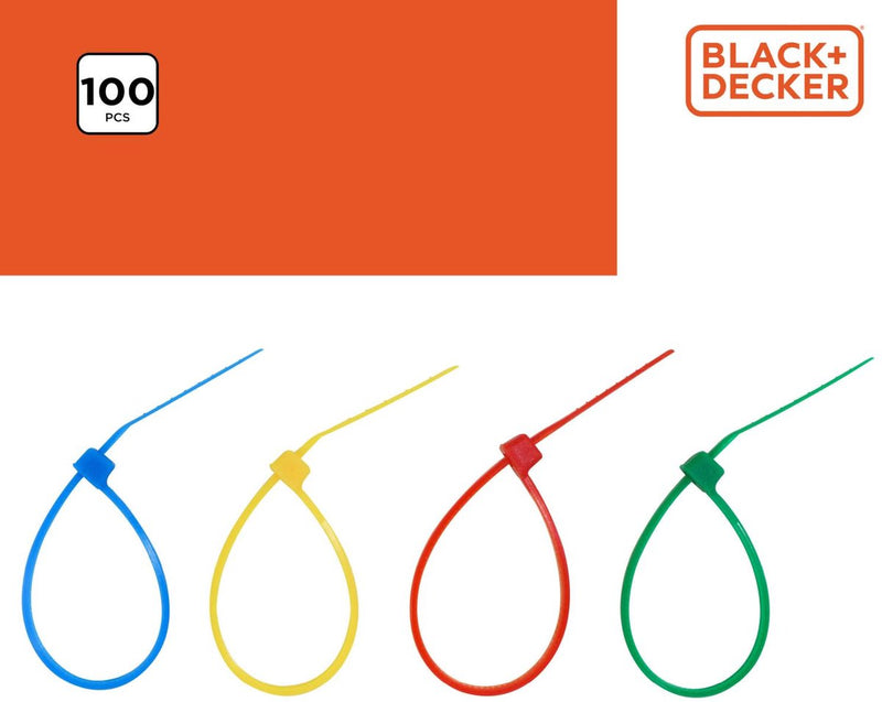 Fascette Black+decker 100 pezzi - plastica - blu, rosso, giallo e verde