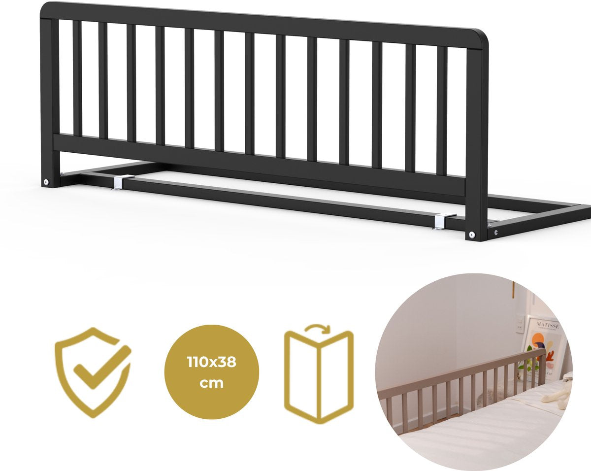 Barandilla de cama de madera Geuther - barandilla de cama - lissi - puerta de seguridad - 110x38cm - negro
