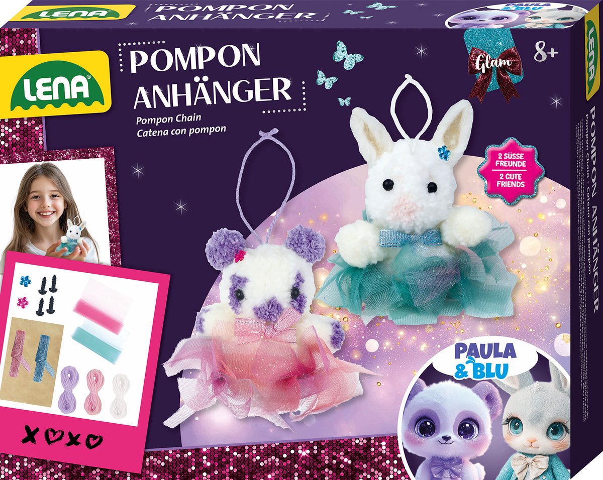 Set de manualidades con pompones Lena: juguetes creativos para niños a partir de 8 años.