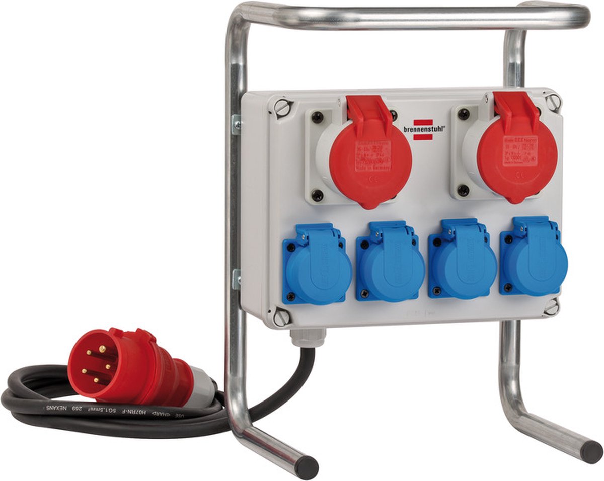 Brennerstuhl pequeño distribuidor de corriente compacto BKV 2 4 G IP44 distribuidor de corriente de construcción con marco de tubo de acero (cable de 2 m, para uso continuo en exteriores IP44)