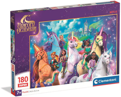 Clementoni - puzzle - accademia degli unicorni - 180 pezzi - super colore - da 5 anni