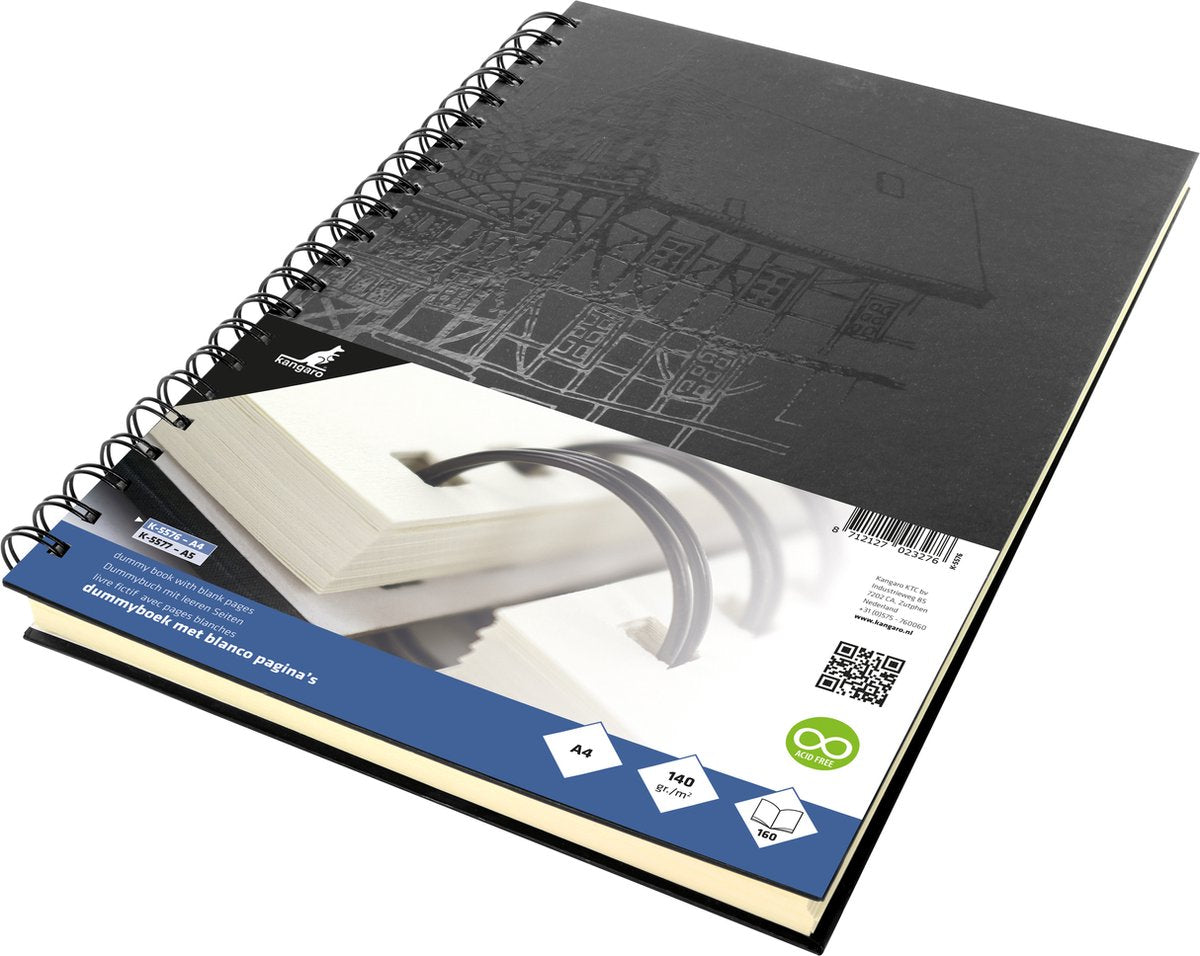 Libro fittizio Kangaro - a4 - nero con design - con spirale - 160 pagine bianche - 140 grammi - copertina rigida - taccuino - k-5576