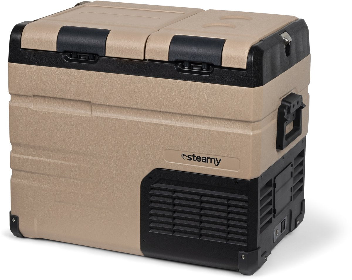 Frigo portatile a compressore elettrico Steamy-e dual zone - dual zone - 45 litri - 12v e 230v - per auto e campeggio - arenaria