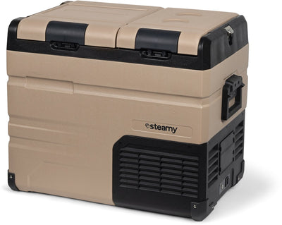 Steamy-e dual zone electric compressor cool box - dual zone - 45 liters - 12v and 230v - for car and camping - sandstone