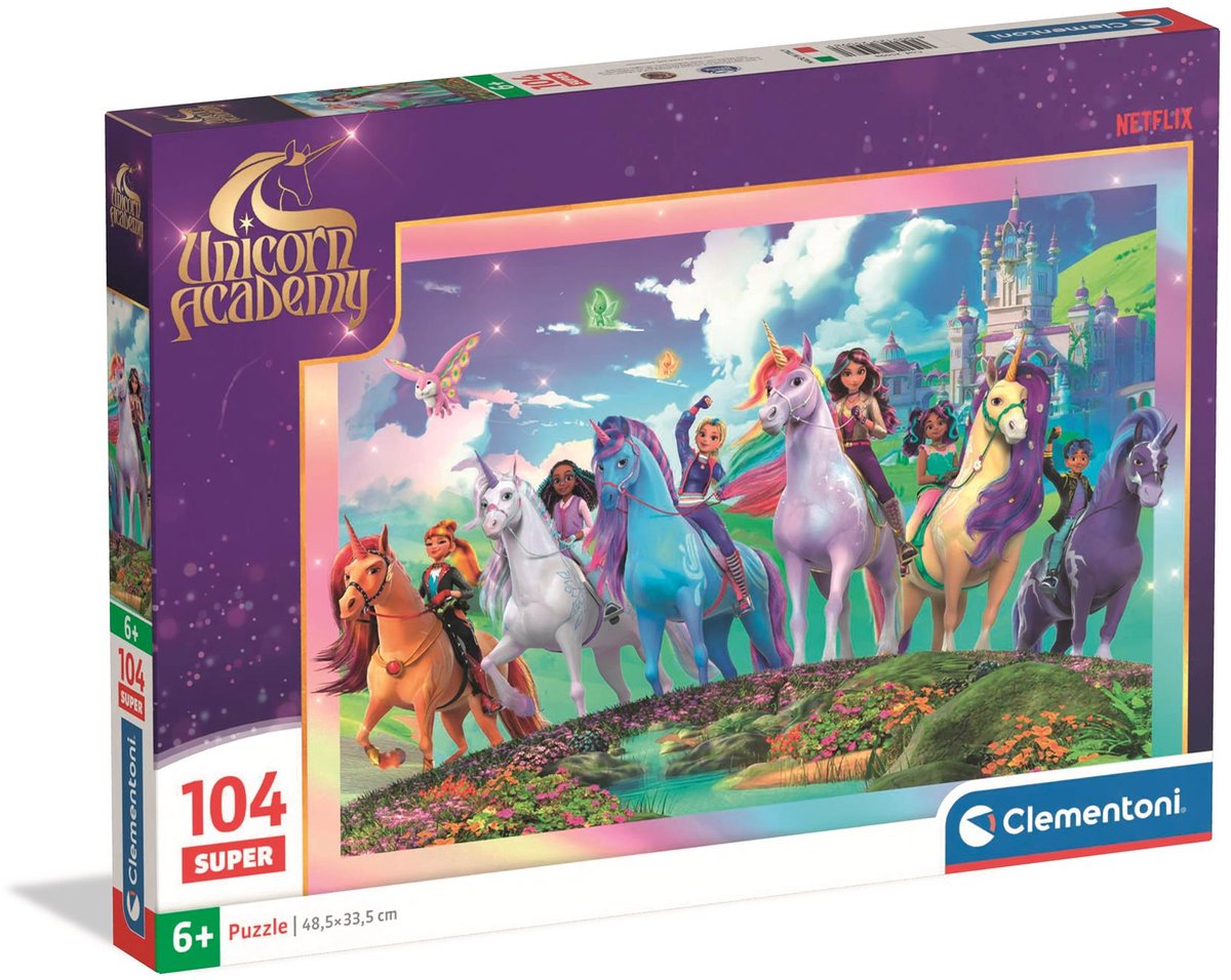 Clementoni - puzzel - 104 stukjes - unicorn academy - super - vanaf 4 jaar