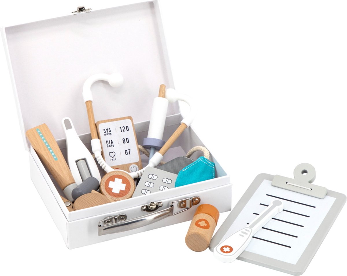 Set da medico in legno Tryco con custodia - giocattoli di ruolo - accessori medici e custodia - stimola il gioco fantasioso e le capacità motorie - da 3 anni