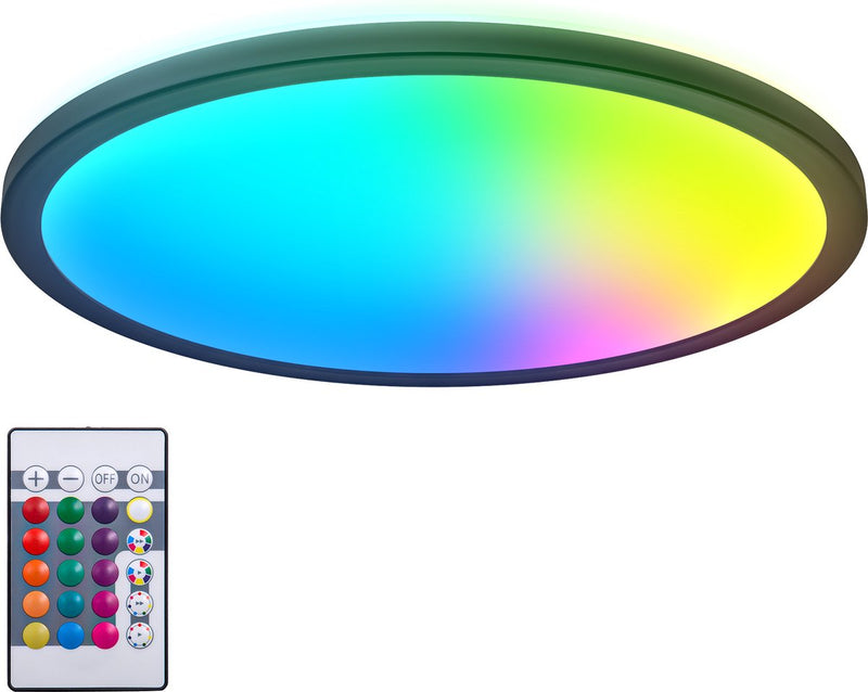 Briloner b.k.light - plafoniera led rgb - nera - dimmerabile - con luce indiretta - luce colorata - con telecomando - ø42cm