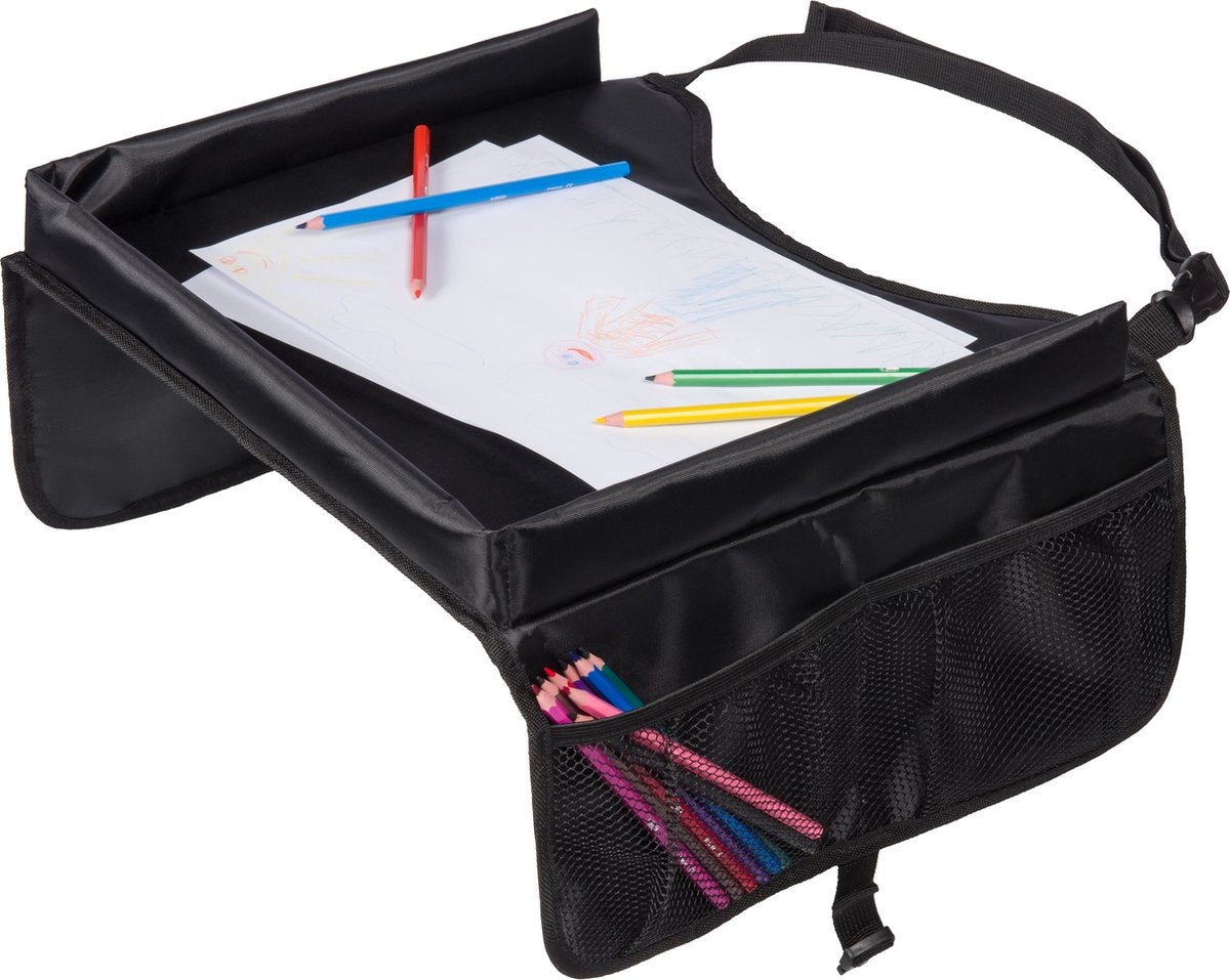 Dooky® mesa de viaje dooky – mesa de viaje para asiento infantil, cochecito de bebé – compartimentos de almacenamiento con borde elevado – resistente y fácil de limpiar
