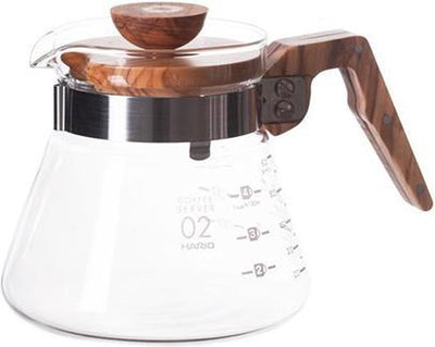 Hario v60 coffee server 600 glass with olive wood - 600ml