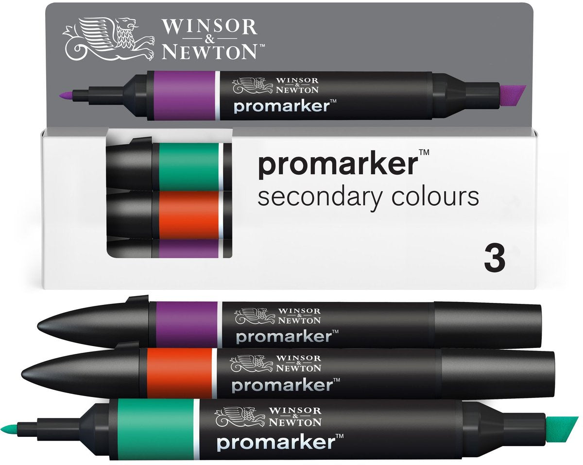 Winsor newton 0290192 promarker set 3 stuks – secondary colours – alcoholmarkers met dubbele punt