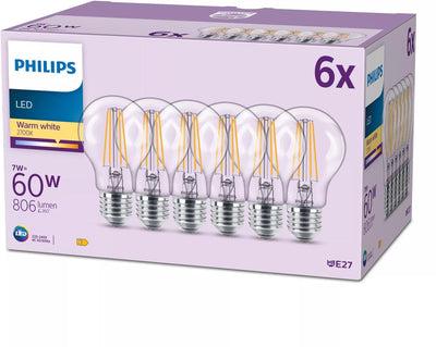 Philips LED lamp matt - 60 w - E27 - warm white light - 6 pieces