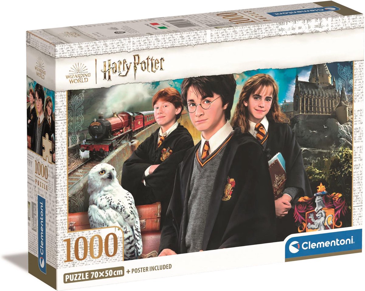 Clementoni - puzzle - 1000 pezzi - scatola compatta harry potter - dai 14 anni
