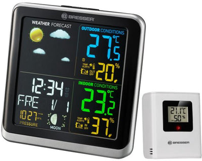 Stazione meteorologica Bresser Climatemp TB - display a colori - temperatura interna - umidità - previsioni del tempo - orologio DCF - funzione sveglia - adattatore incluso