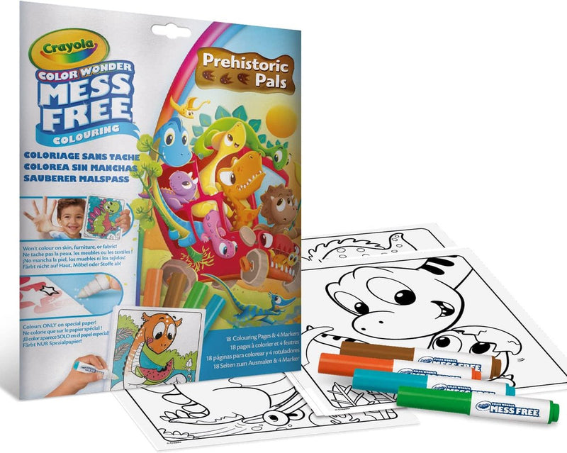 Crayola - meraviglia dei colori - libro da colorare - 18 pagine da colorare con 4 pennarelli senza sbavature - soggetto amici dinosauri
