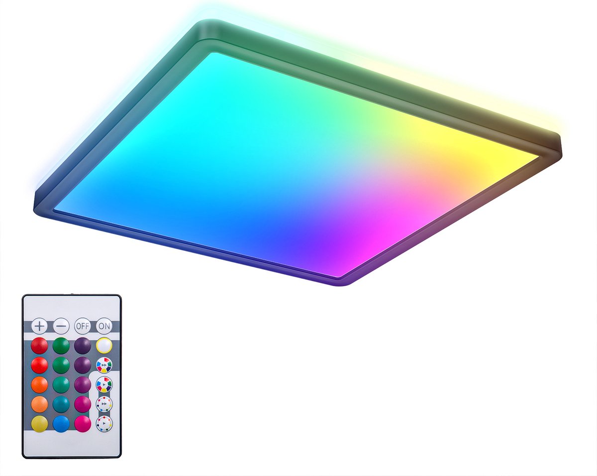 Briloner b.k.licht - plafoniera led rgb - nera - dimmerabile - con luce indiretta - luce colorata - con telecomando - l: 29cm