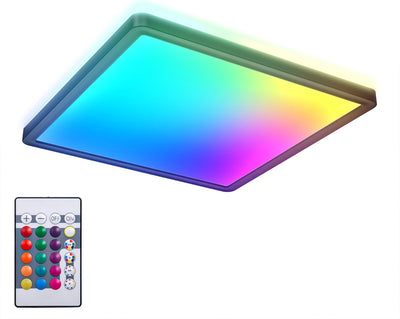Briloner b.k.licht - plafoniera led rgb - nera - dimmerabile - con luce indiretta - luce colorata - con telecomando - l: 29cm