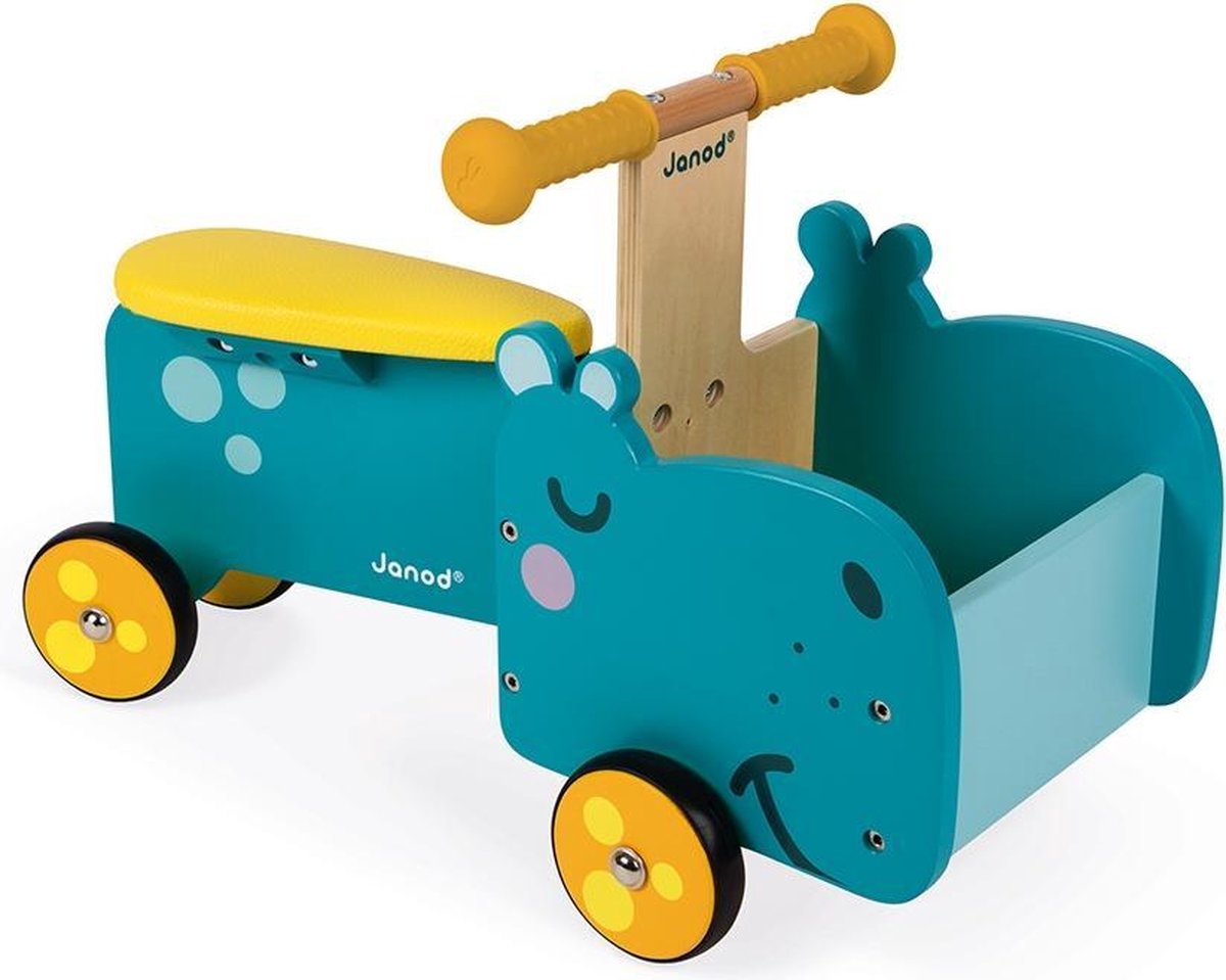 Janod - bicicleta de carga de madera, bicicleta de equilibrio - hipopótamo