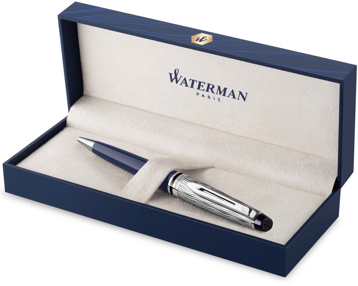 Waterman expert balpen | metaal-blauwe lak met palladium detail | gebeitelde dop | met geschenkdoos