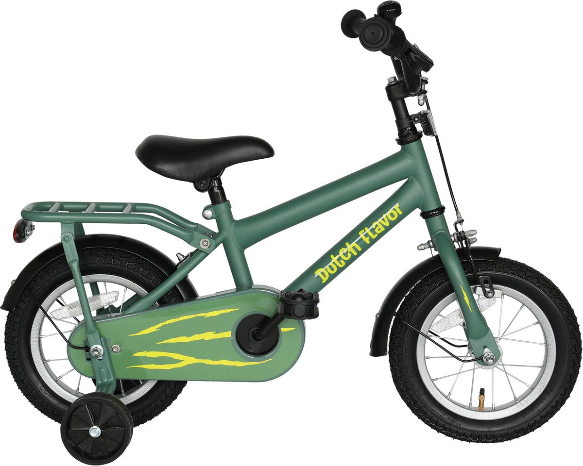 Dutch flavor kinderfiets 12 inch - groen - 2 tot 4 jaar - knijprem en terugtrap - afneembare zijwieltjes