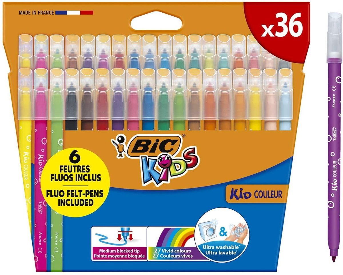 Bic kids kid couleur stiften - assortiment van kleuren - pak van 36 stuks