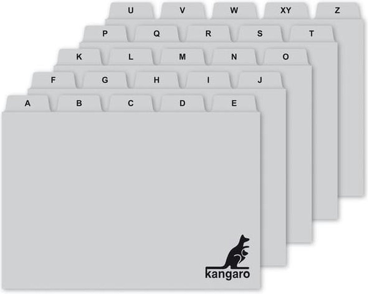 Kangaro tabkaarten 148x100 110 - pp - 250 micron - grijs - alfabet a-z - 25 delig