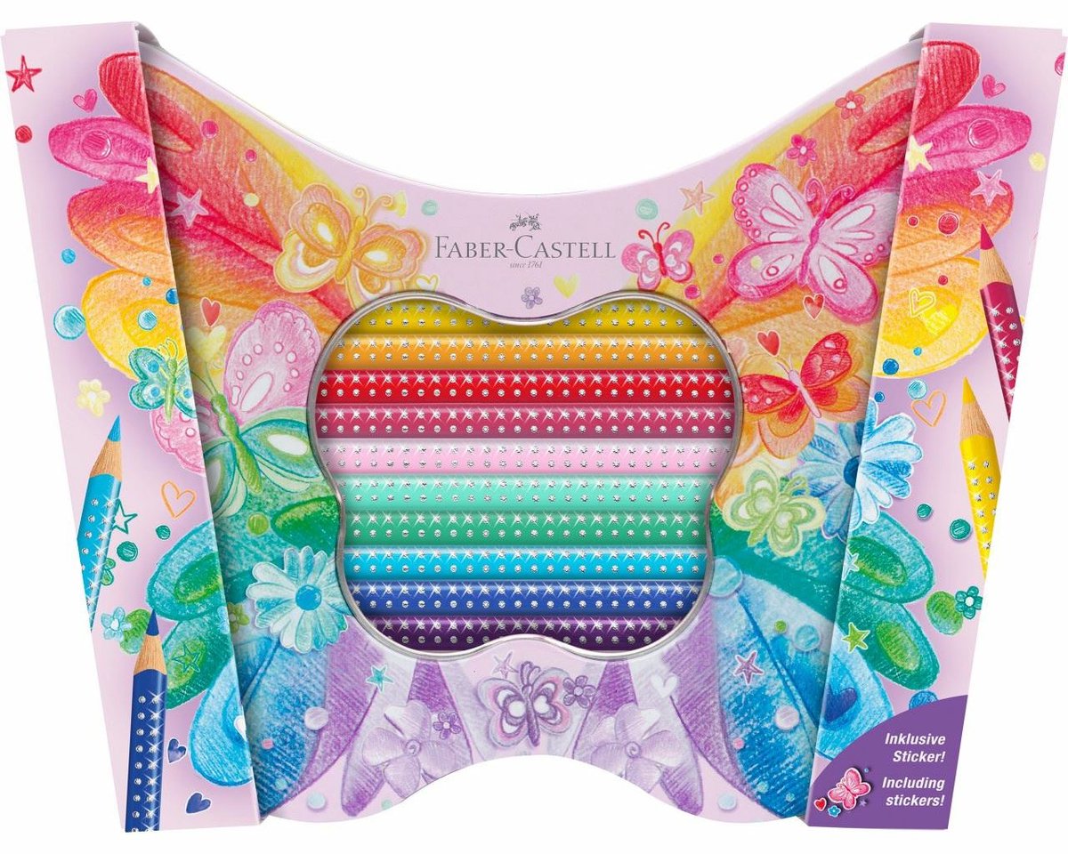 Faber-castell kleurpotloden - sparkle - 20 kleuren - in bewaarblik vlinder - fc-201971