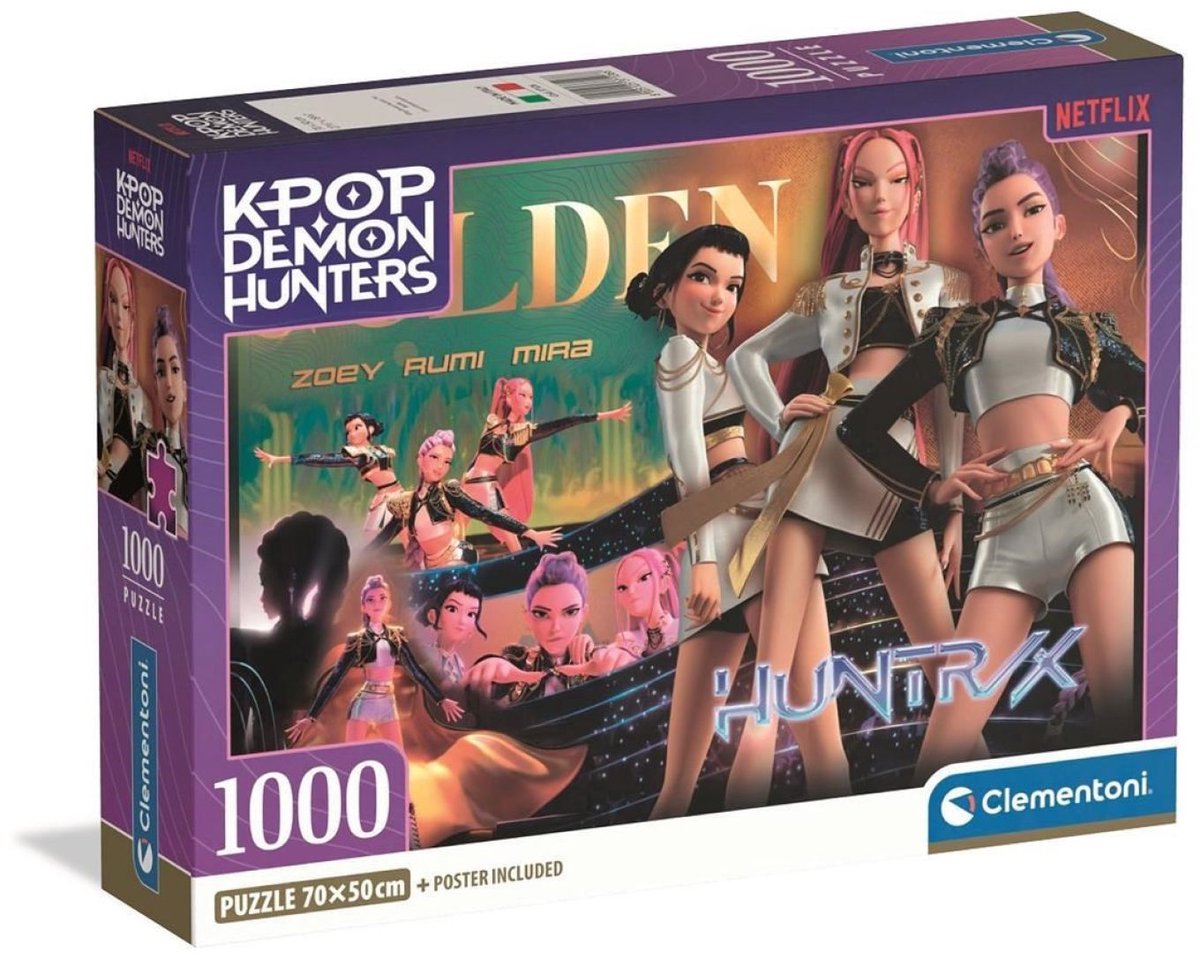 Clementoni k-pop demon hunters puzzle 1000 pieces of compact - kpop huntrix - k pop jigsaw puzzle hobby gift for children over 6 years