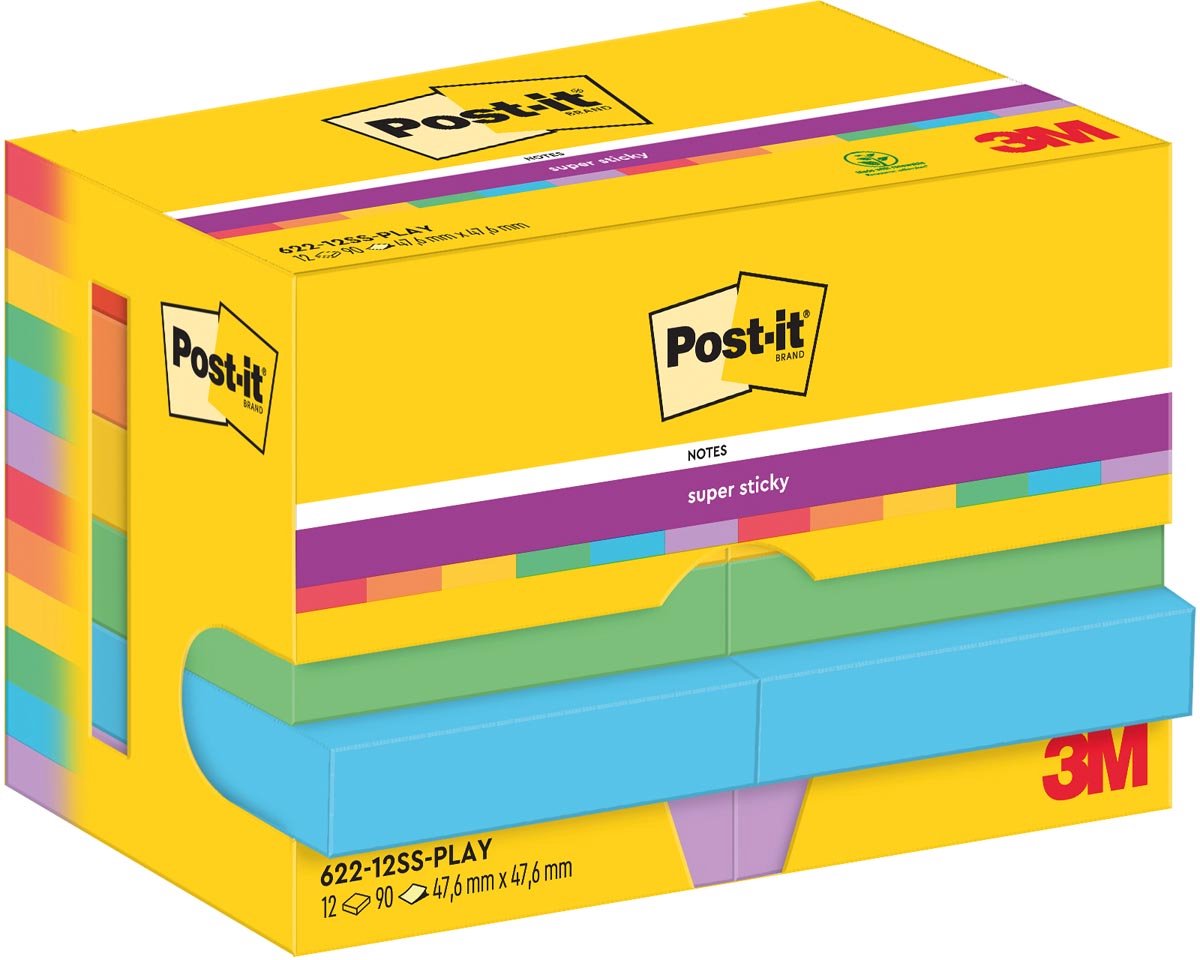 Blocco note super adesivo post-it 622-12ss-play 47,6x47,6 mm liscio