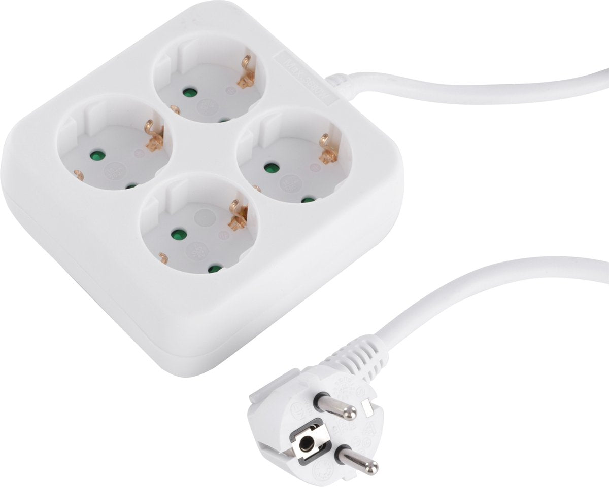 Q-link stekkerdoos - 4-voudig - randaarde - vierkant - 3 x 1.5 mmâ² - 1.5 m - wit