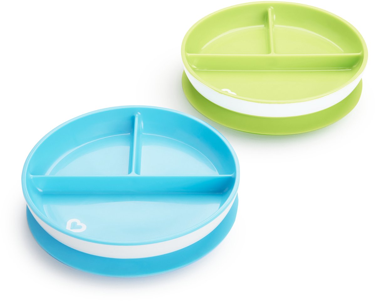 Piatti Munchkin con ventosa - antiscivolo - lavabili in lavastoviglie e adatti al microonde - per 2 pezzi - da 6 mesi - blu verde