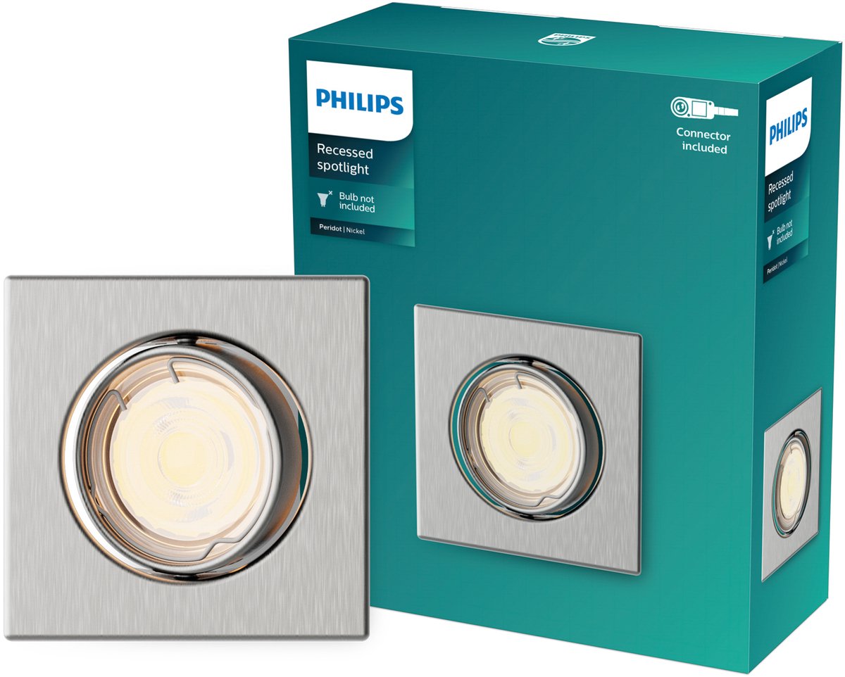 Philips led philips peridot inbouwspot - gu10 fitting - nikkel - vierkant - richtbare spot