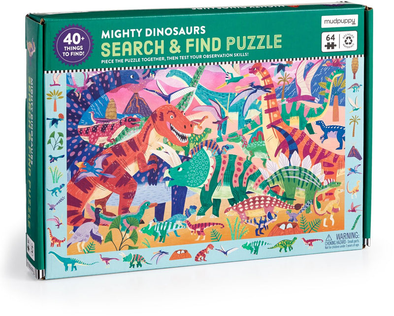 Puzzle de objetos ocultos de Mudpuppy - dinosaurios poderosos - 59x39cm - 64 piezas - 4 años