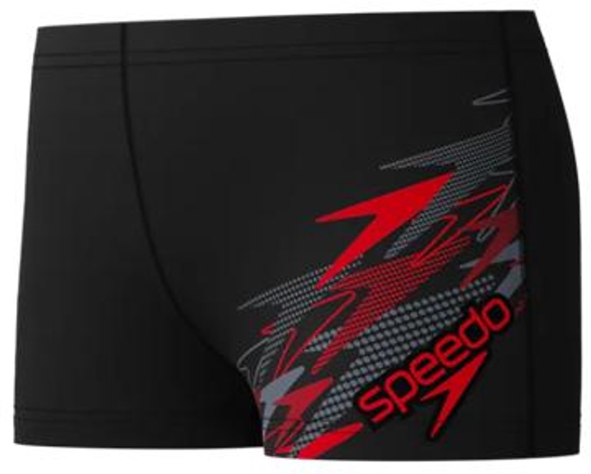 Speedo medley logo aquashort jongens - vormvaste zwembroek jongens - zwemshort jongens met stretch - sportzwembroek kids met trekkoord - zwart rood - maat 176