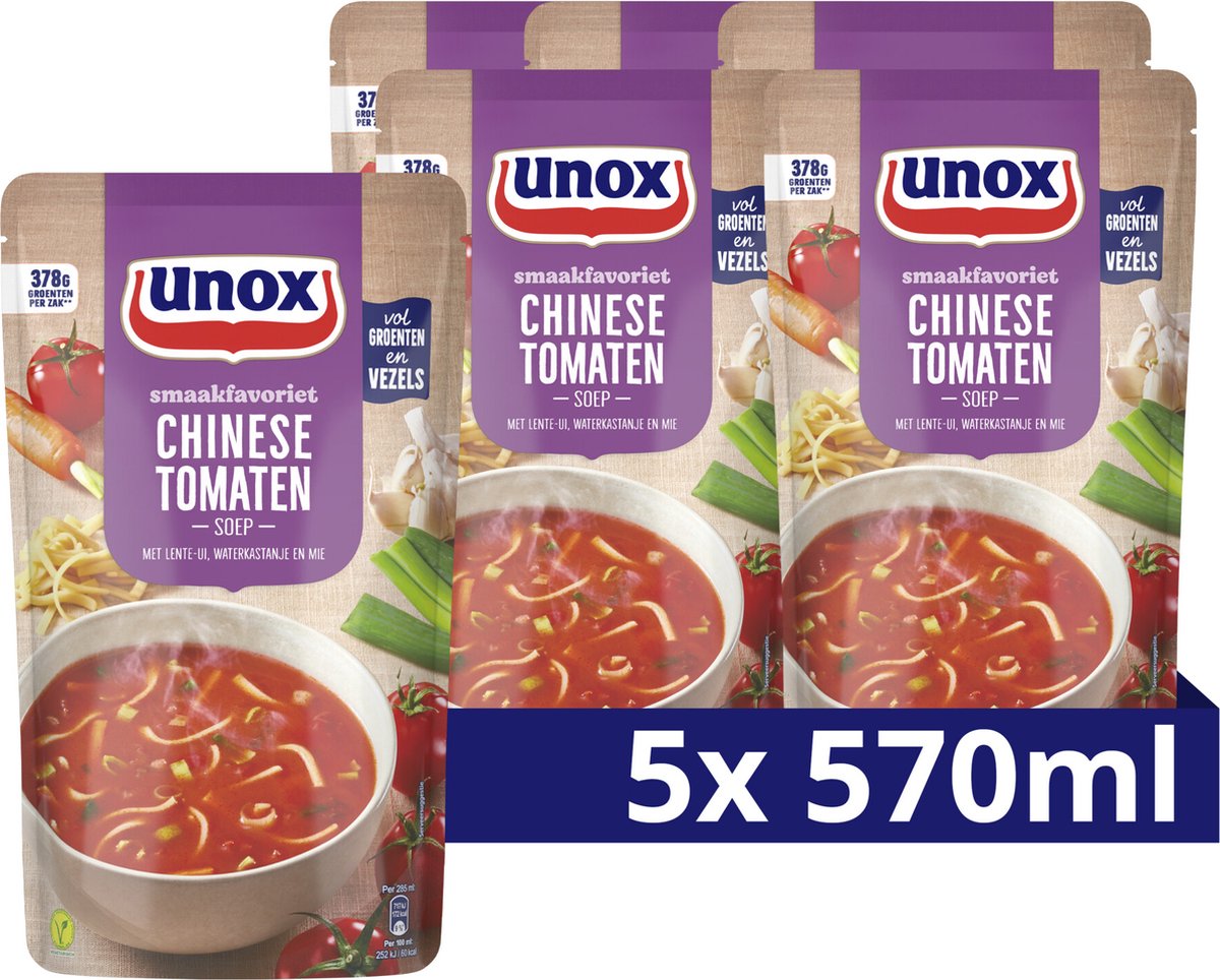 Unox - sopa en bolsa - sopa china de tomate - 5 bolsas x 570 ml
