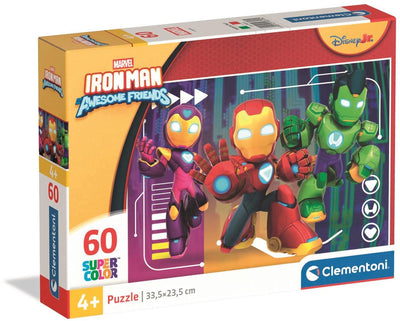 Clementoni puzzle per bambini marvel iron man - puzzle 60 pezzi - puzzle e giocattoli educativi - giochi e puzzle per bambini dai 4 anni