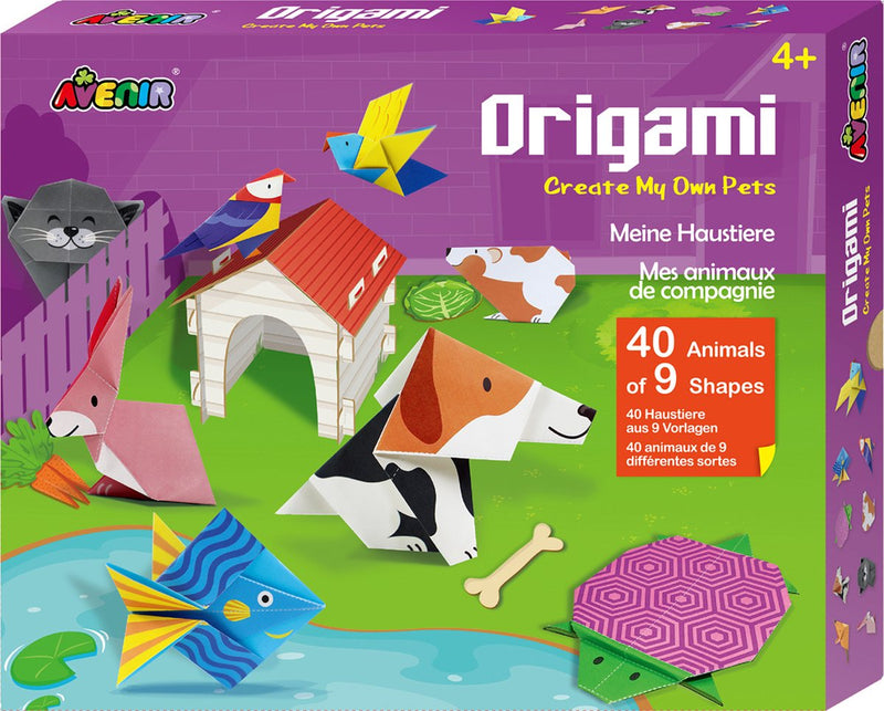 Avenir origami: mis propias mascotas, 40 papeles plegables, 8 modelos, en caja, 4+