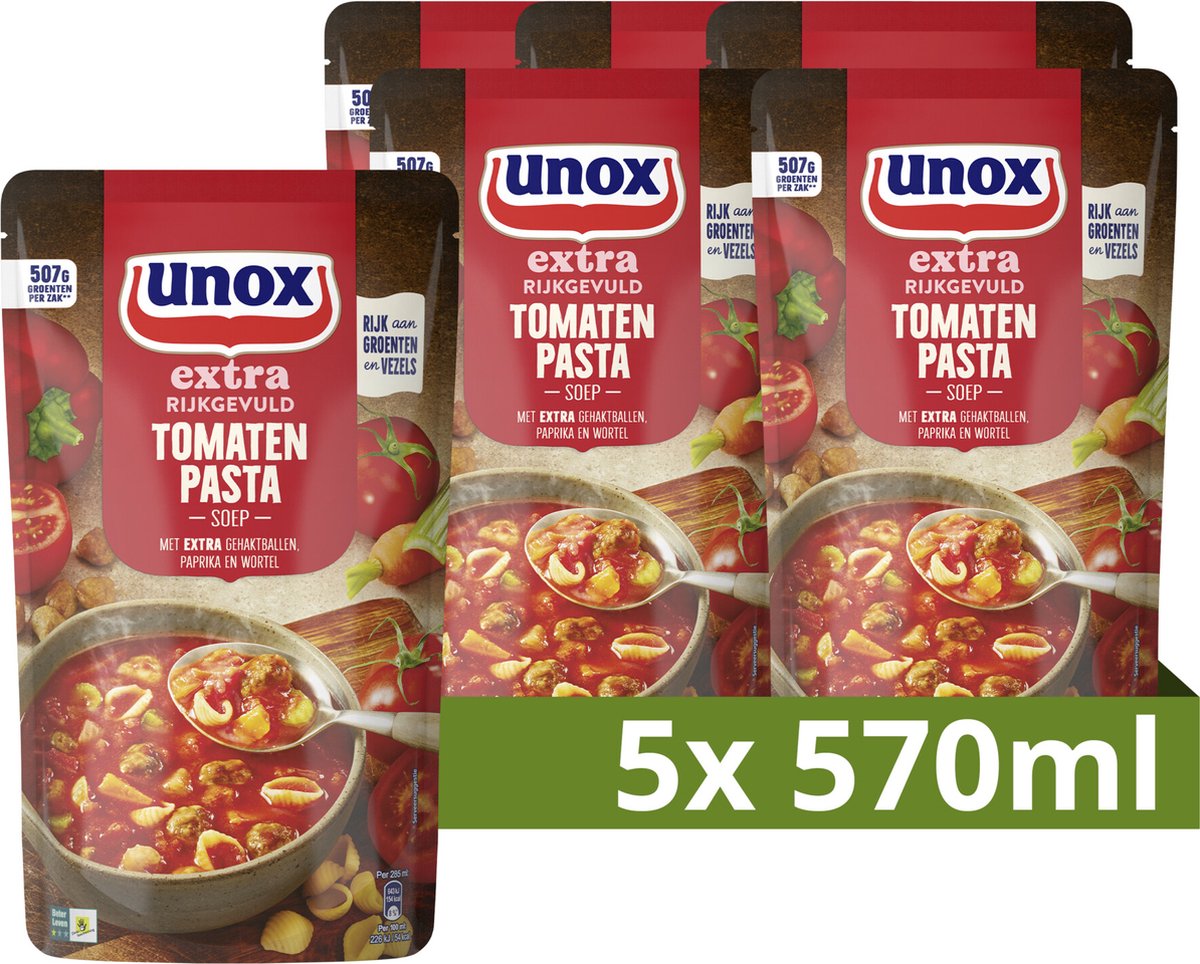Unox - zuppa extra ricca in busta - concentrato di pomodoro - 5 buste x 570 ml