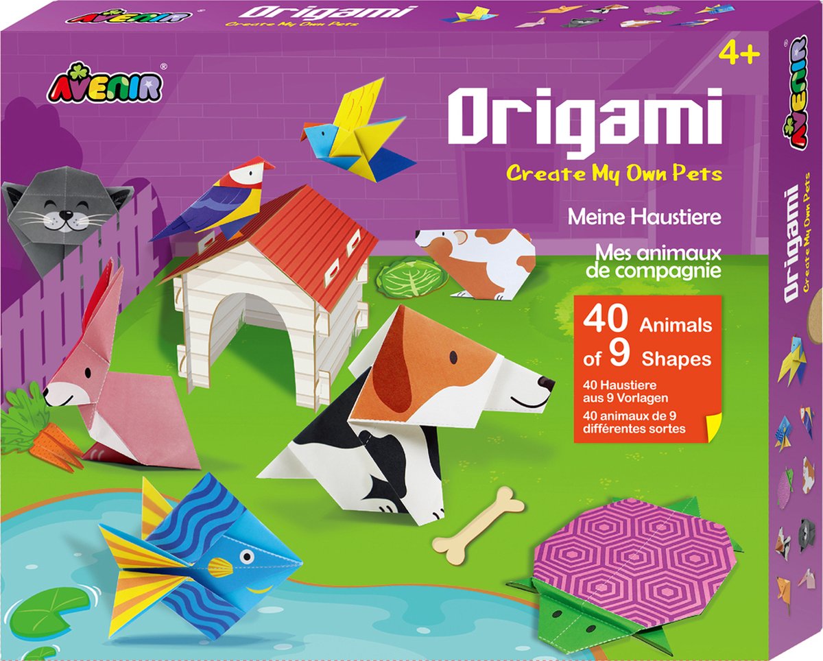 Avenir origami: mijn eigen huisdieren, 40 vouwpapieren, 8 modellen, in doos, 4+
