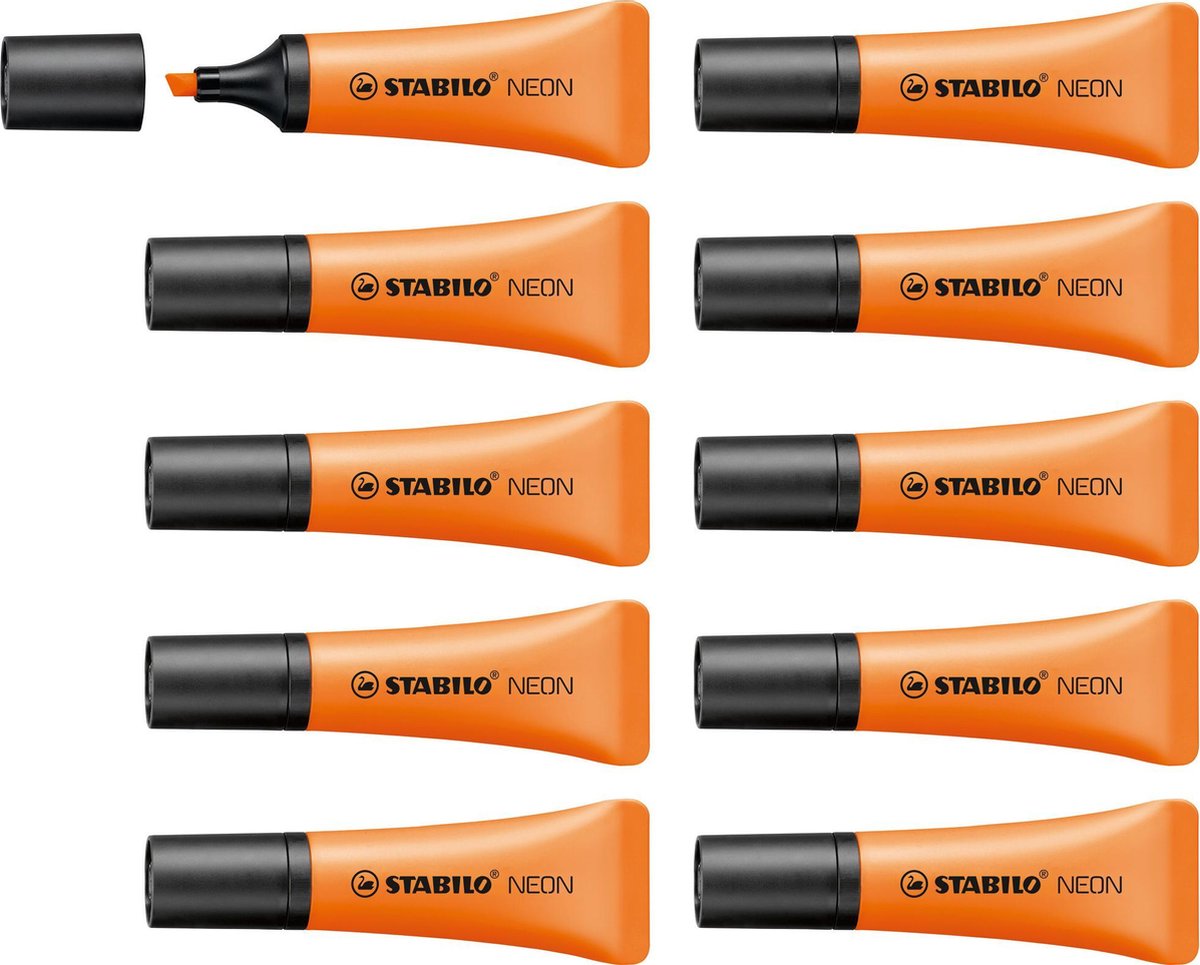 Stabilo neon - evidenziatore - arancione - forma tubolare unica - scatola da 10 pezzi