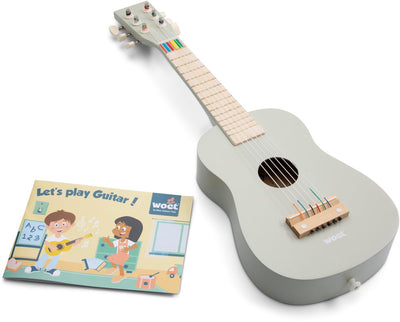 Chitarra giocattolo in legno Woet ® con tracolla - beige - strumento giocattolo - la mia prima chitarra con libretto di musica - suona la chitarra per bambini - a partire da 3 anni