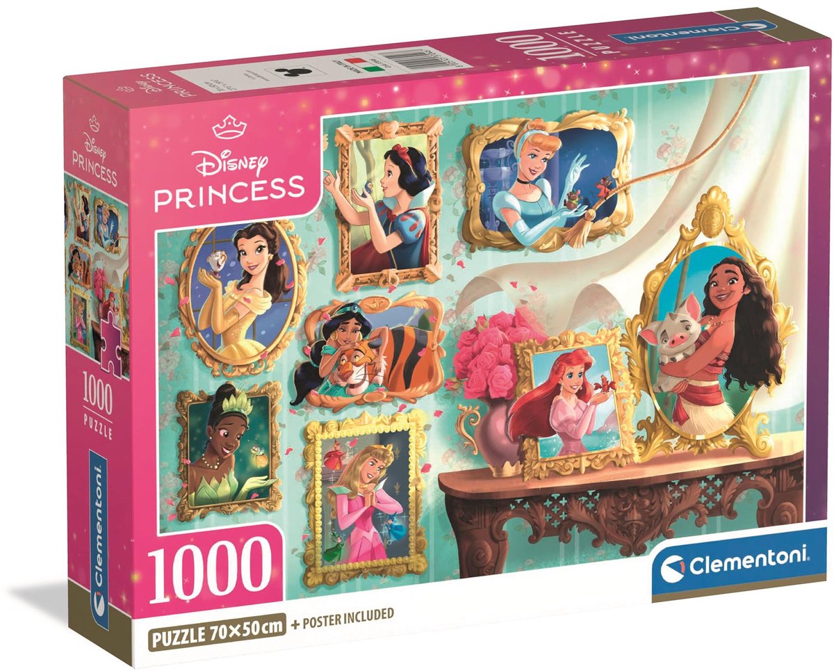 Clementoni - rompecabezas - 1000 piezas - princesas disney - caja compacta