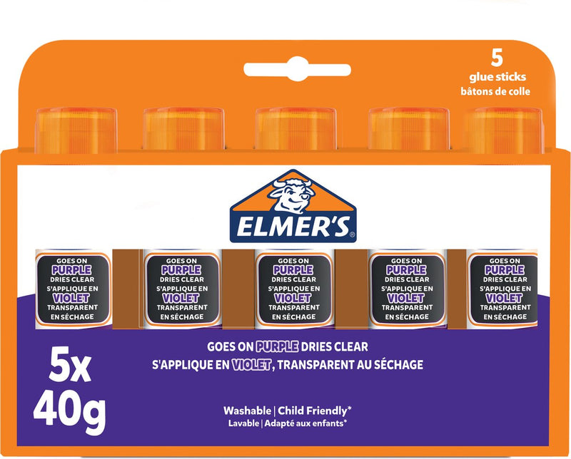 Stick di colla Elmer's con colla viola a scomparsa | asciuga incolore | ottimo per l'artigianato e la scuola | lavabile e adatto ai bambini | 40g| 5 pezzi