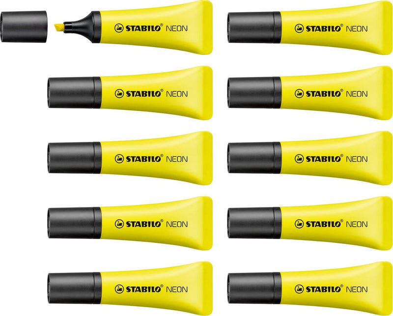 Stabilo neon - evidenziatore - forma tubolare unica - giallo - scatola da 10 pezzi