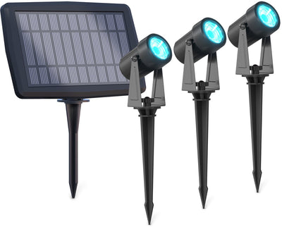Calex aosta solar outdoor spotlight 3-pack – rgbic + 2700–6500k – 50 lumens – ip44 – solar – usb-c rechargeable – 3w solar panel – 2×1500mah replaceable batteries – black