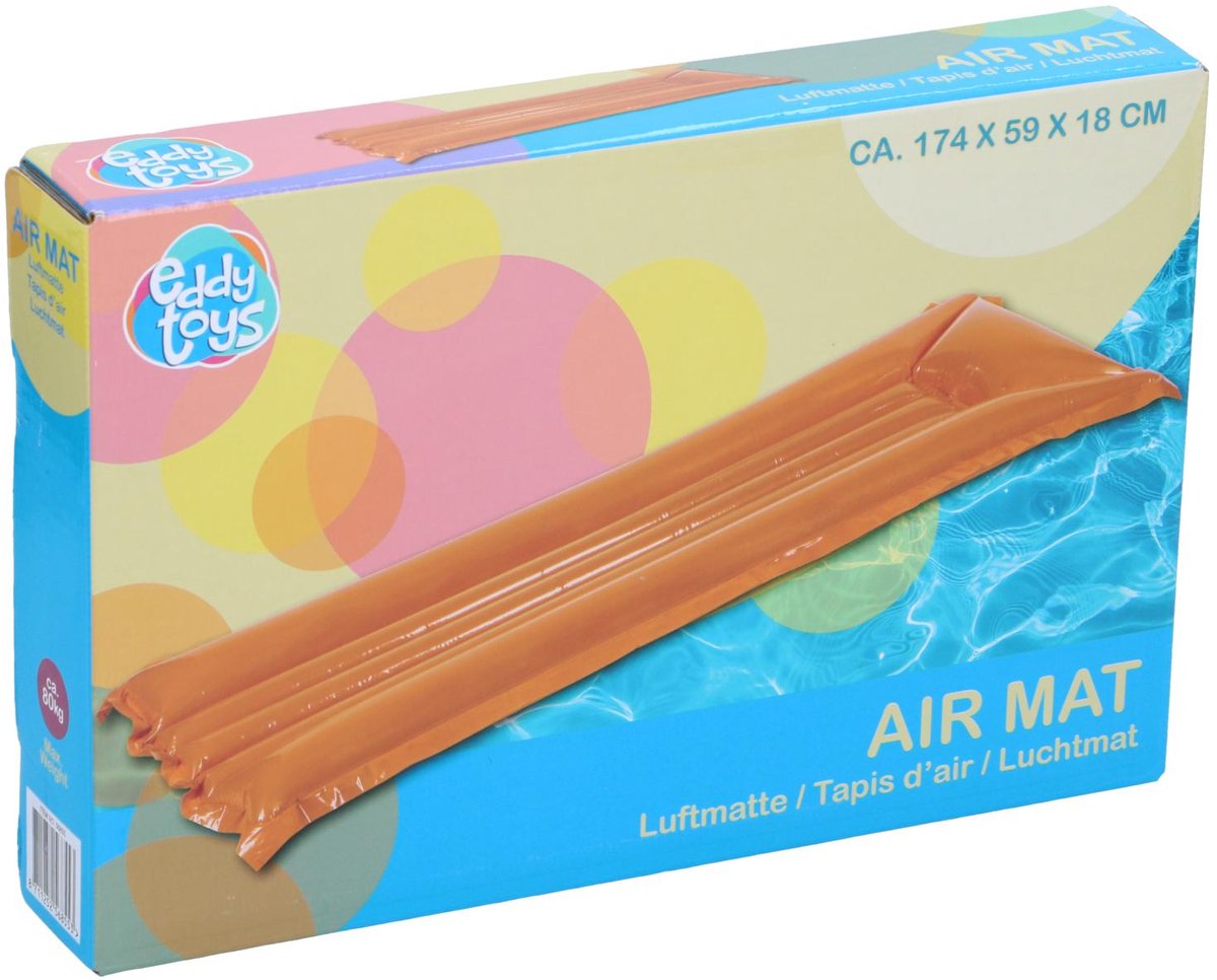 Eddy toys air mat - air mat 174 x 59 x 18 cm with pillow - air mattress - inflatable air mat up to 80 kg - swimming pool air mat for adults and teenagers - orange