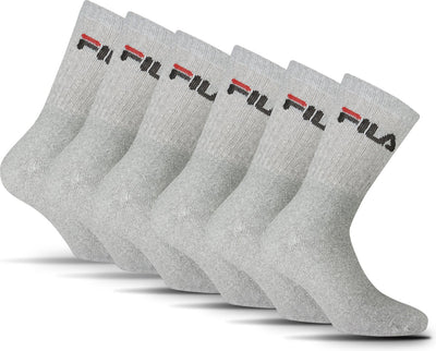 Fila crew sports socks - size 39 42 - 6 pack - gray