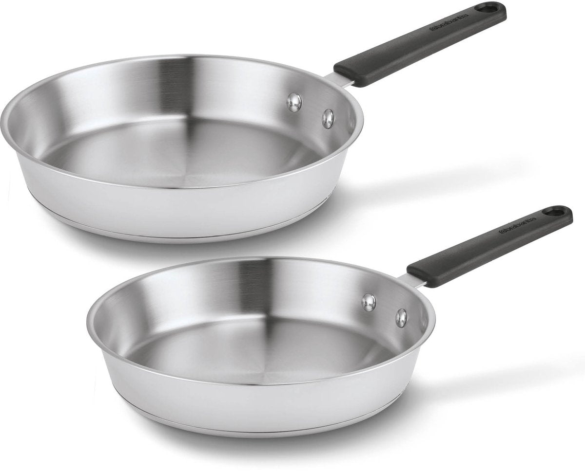 Brabantia enjoyment frying pan set ø 24cm ø 28cm - premium - stainless steel - 90% recycled - pfas-free - induction suitable
