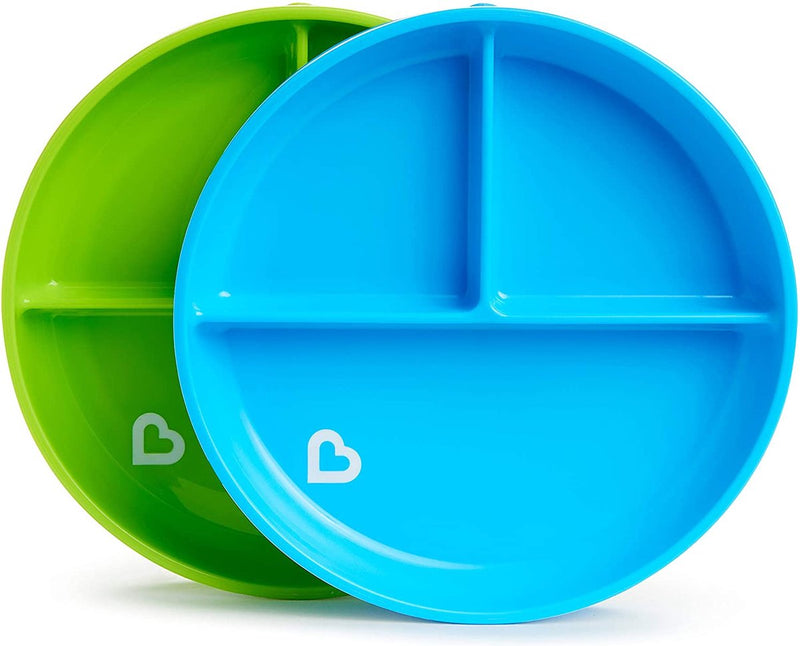 Platos Munchkin con ventosa - antideslizantes - aptos para lavavajillas y microondas - por 2 piezas - a partir de 6 meses - azul verde