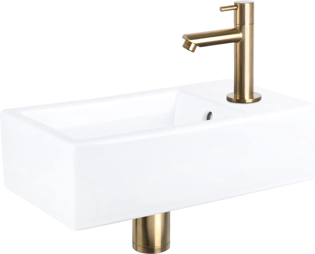 Set fontana Differnz force - ceramica - rubinetto dritto oro opaco - 40 x 22 x 11,5 cm