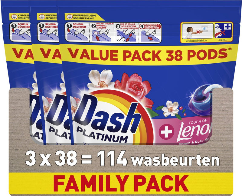 Detersivo in cialde Dash Platinum® - gelsomino e rosa di maggio - 3 x 38 lavaggi